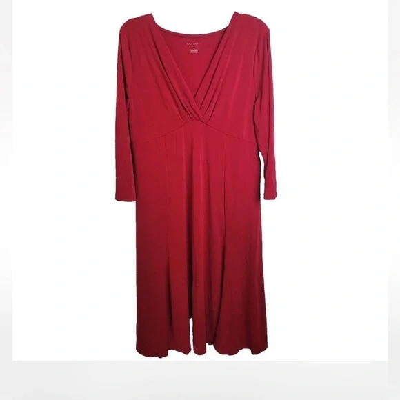 Talbots Women's Red Size L Long Aline V-Neck Long Dress - Picture 3 of 3